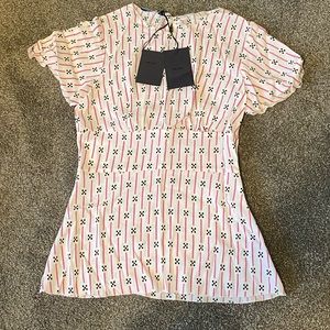 Prada Peplum Top – Rosa Sable Damier Print (EU 40) NWT